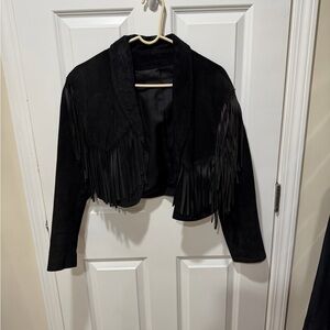 Vintage Suede Western Black Fringe Women's Jacket